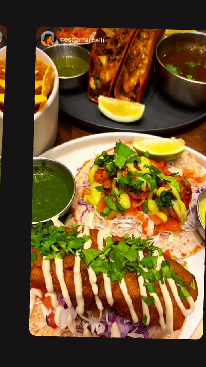 Fish tacos and soft tacos spread at La Guada Mas
